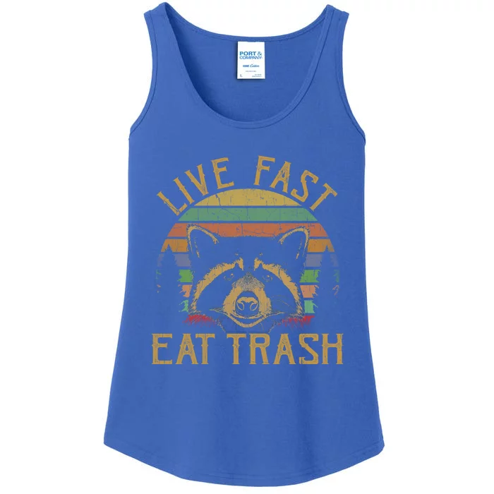 Live Fast Eat Trash Raccoon Retro Vintage Trash Pandas Gift Ladies Essential Tank