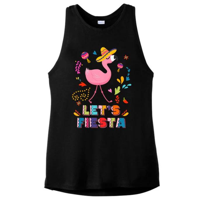 Let's Fiesta Flamingo Cinco De Mayo Ladies Tri-Blend Wicking Tank