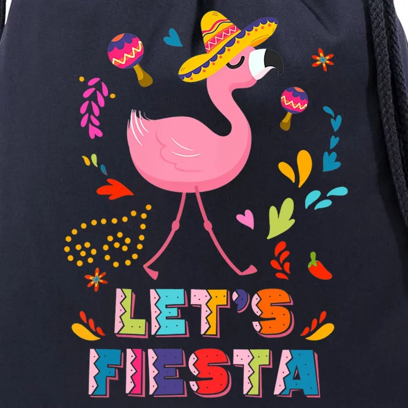 Let's Fiesta Flamingo Cinco De Mayo Drawstring Bag