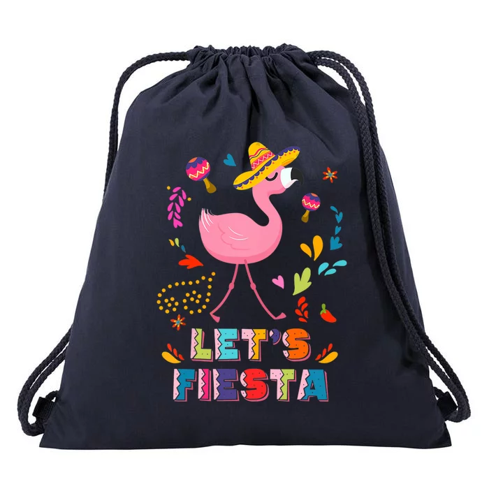 Let's Fiesta Flamingo Cinco De Mayo Drawstring Bag