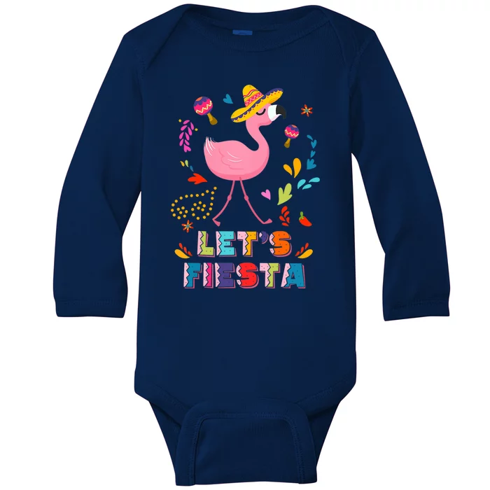 Let's Fiesta Flamingo Cinco De Mayo Baby Long Sleeve Bodysuit