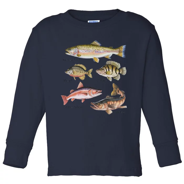 Lake Fish Field Guide Cute Fish Biologist Future Fisherman Toddler Long Sleeve Shirt