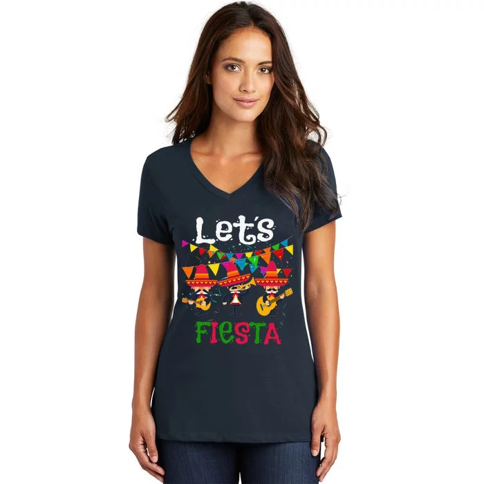 Let´s Fiesta Funny Cinco De Mayo Mexican Mariachi Women's V-Neck T-Shirt