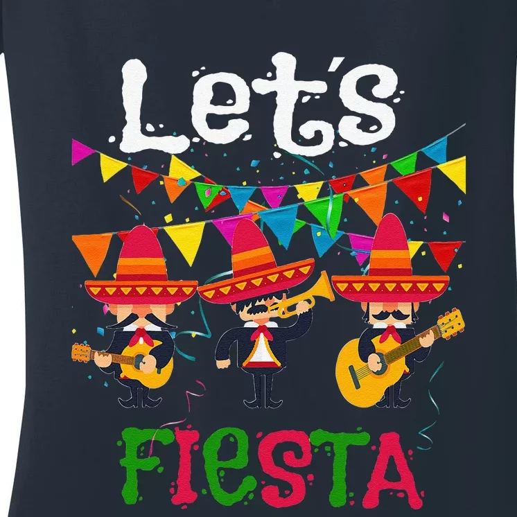 Let´s Fiesta Funny Cinco De Mayo Mexican Mariachi Women's V-Neck T-Shirt