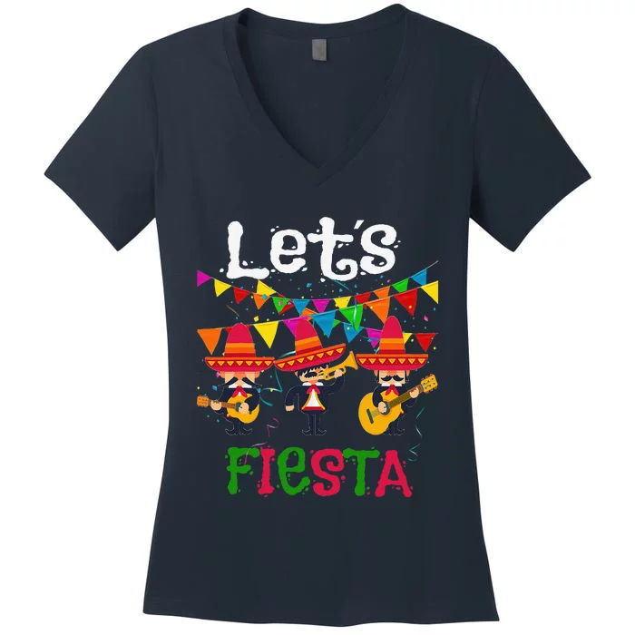 Let´s Fiesta Funny Cinco De Mayo Mexican Mariachi Women's V-Neck T-Shirt