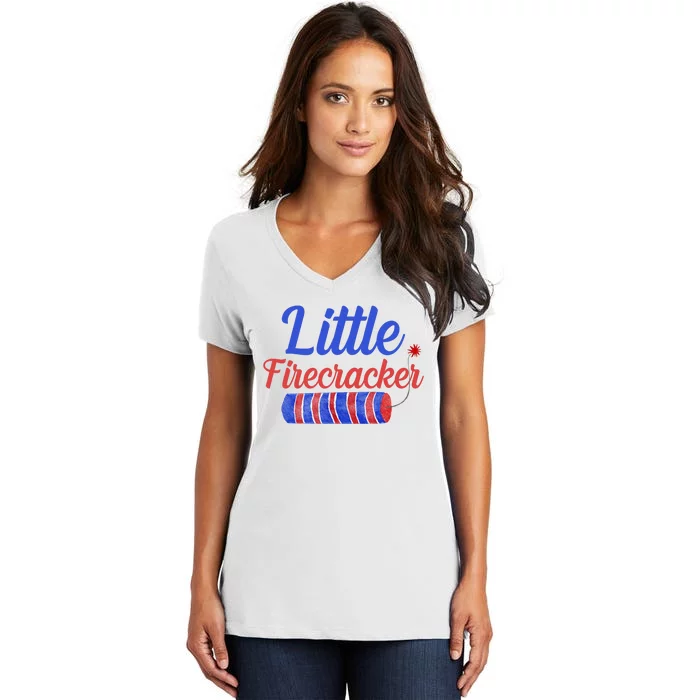 Little Firecracker Funny 4th Of July Women's V-Neck T-Shirt