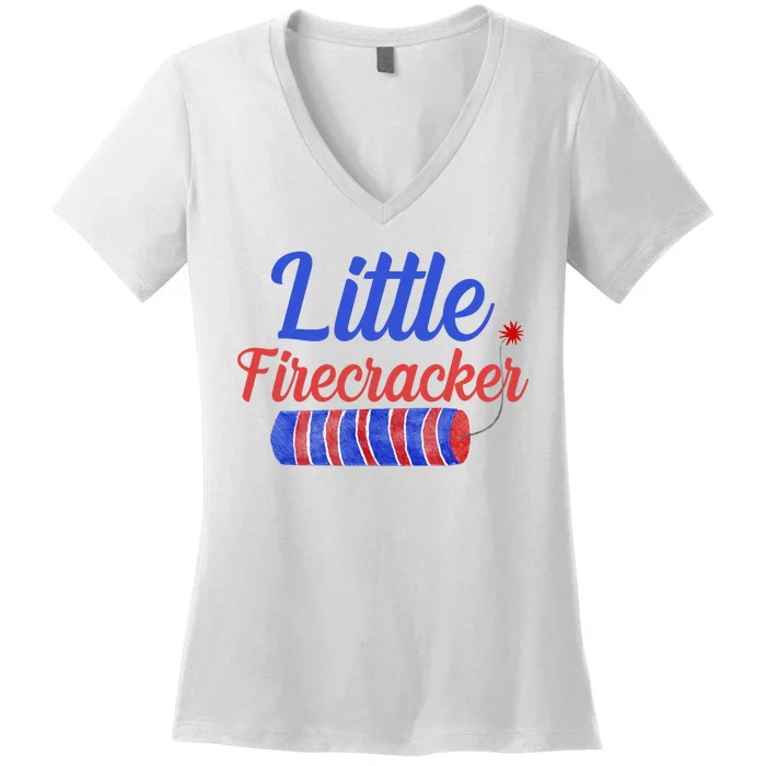 Little Firecracker Funny 4th Of July Women's V-Neck T-Shirt