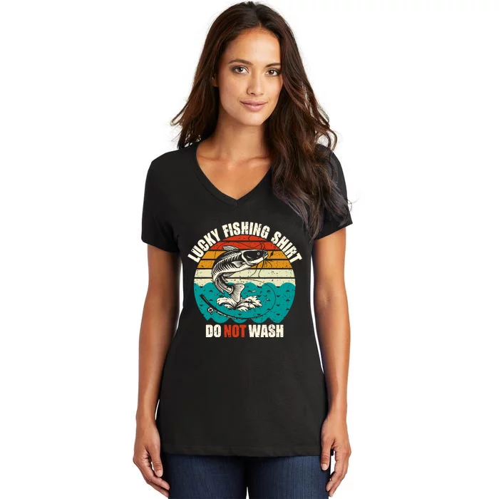 Lucky Fishing Funny Catfish Women's V-Neck T-Shirt