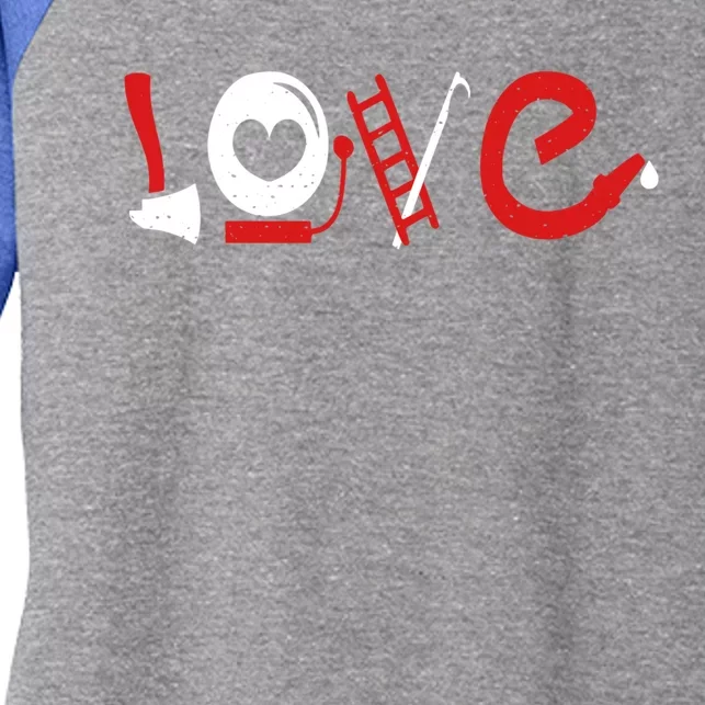 Love Firefighter Firefighting Valentines Fire Great Gift Women's Tri-Blend 3/4-Sleeve Raglan Shirt