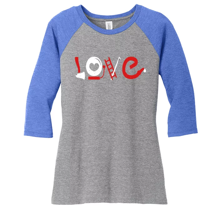 Love Firefighter Firefighting Valentines Fire Great Gift Women's Tri-Blend 3/4-Sleeve Raglan Shirt