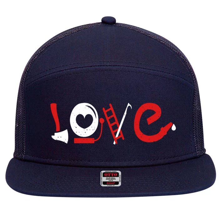 Love Firefighter Firefighting Valentines Fire Great Gift 7 Panel Mesh Trucker Snapback Hat