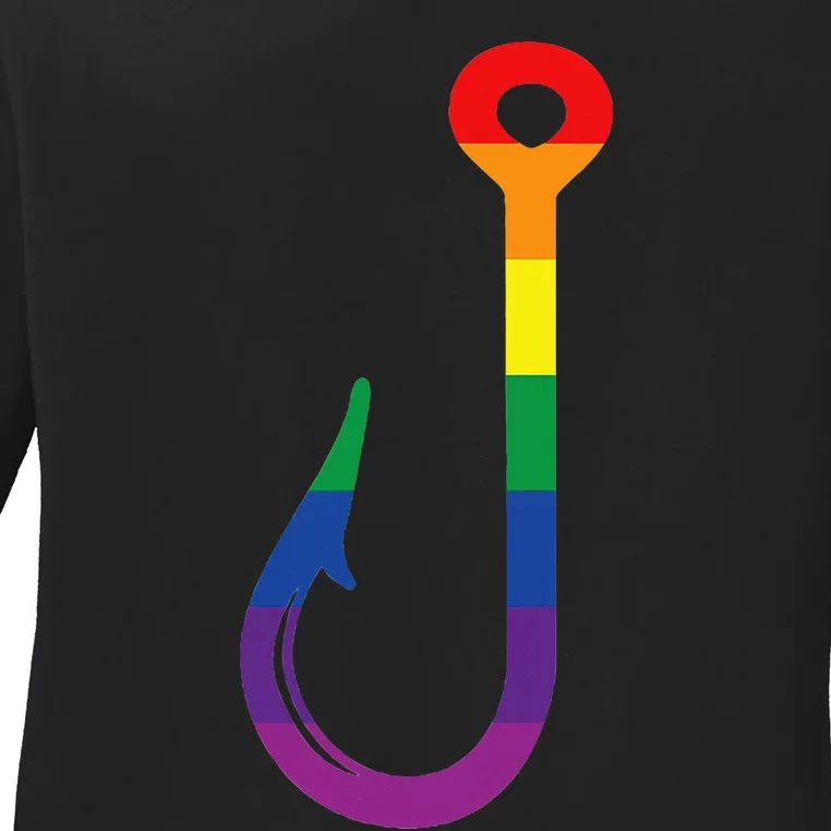 Lgbt Flag Fishing Hook Gay Angler Queer Pride Rainbow Ladies Long Sleeve Shirt