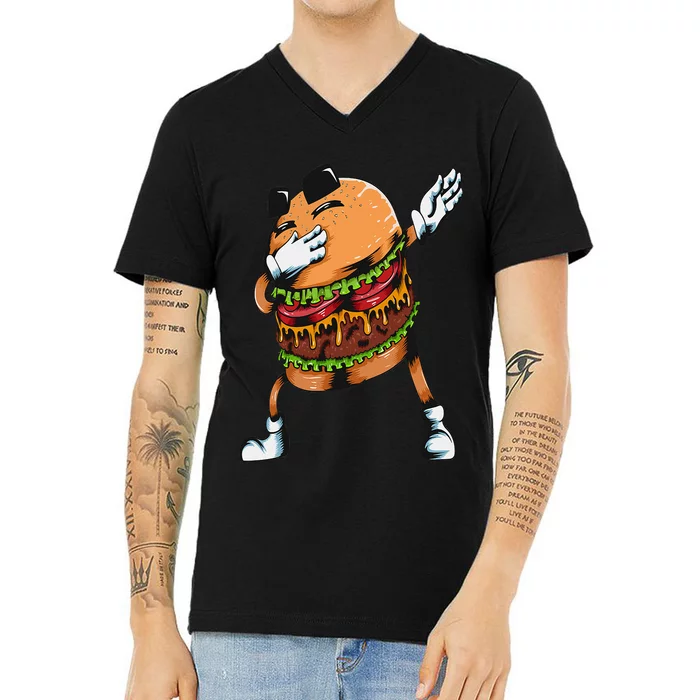 Lovers Fast Food Hamburger Dabbing Burger V-Neck T-Shirt