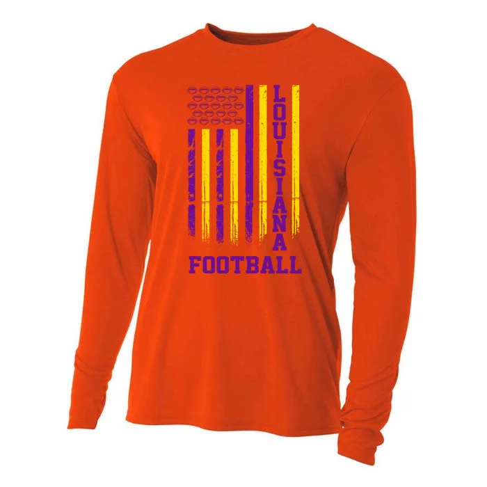 Louisiana Football Fan American Flag Cooling Performance Long Sleeve Crew