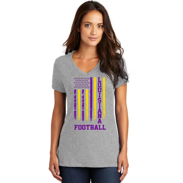 Louisiana Football Fan American Flag Women's V-Neck T-Shirt