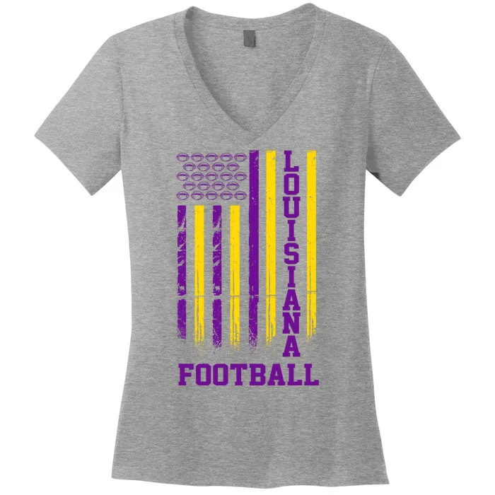 Louisiana Football Fan American Flag Women's V-Neck T-Shirt