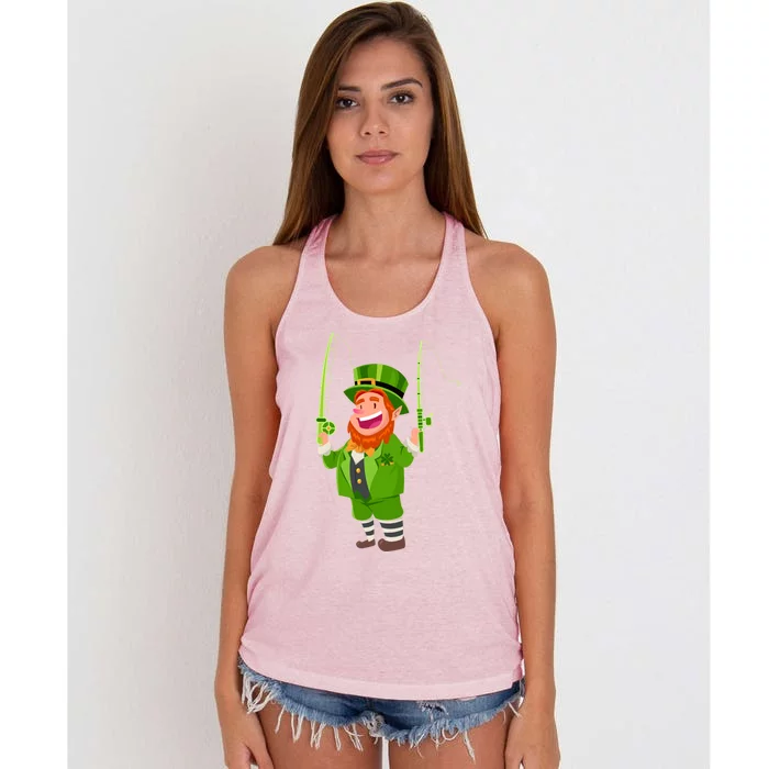 Leprechaun Fishing Funny St Patricks Day Funny Gift Women's Knotted Racerback Tank