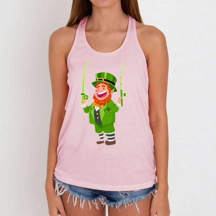 Leprechaun Fishing Funny St Patricks Day Funny Gift Women's Knotted Racerback Tank