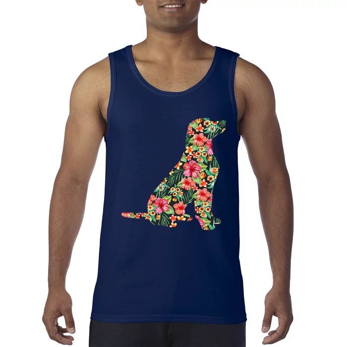 Labrador Flower Funny Dog Silhouette Floral Gifts Tank Top