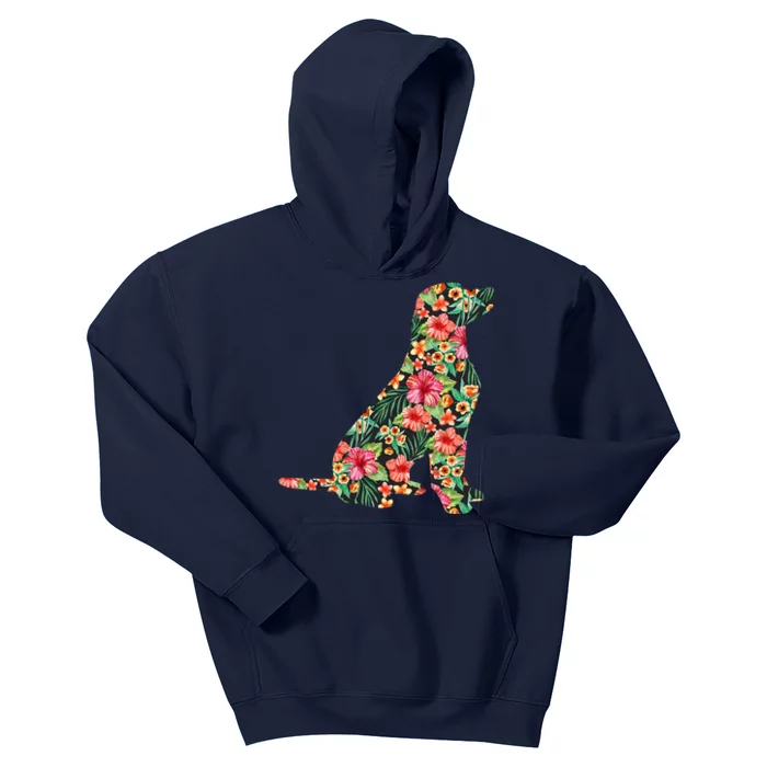 Labrador Flower Funny Dog Silhouette Floral Gifts Kids Hoodie