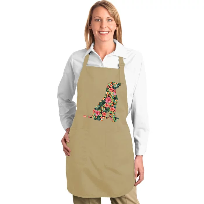 Labrador Flower Funny Dog Silhouette Floral Gifts Women Men Full-Length Apron With Pocket