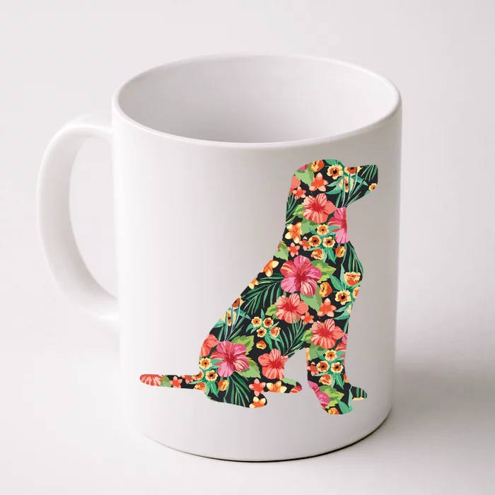 Labrador Flower Funny Dog Silhouette Floral Gifts Women Men Front & Back Coffee Mug