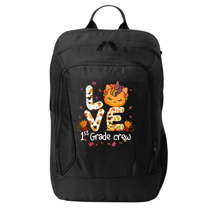 Love First Grade Crew Unicorn Pumpkin Halloween Matching Gift City Backpack