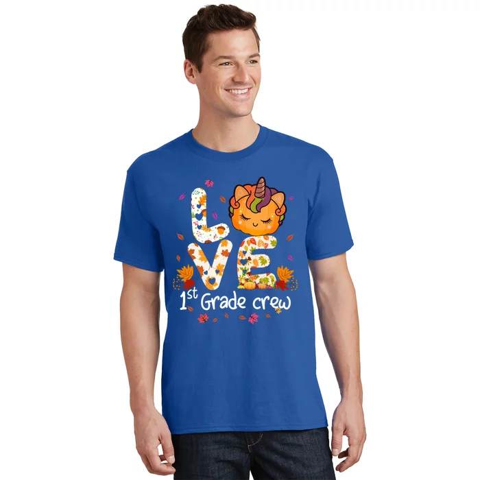 Love First Grade Crew Unicorn Pumpkin Halloween Matching Gift T-Shirt