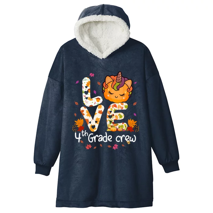 Love Fourth Grade Crew Unicorn Pumpkin Halloween Matching Gift Hooded Wearable Blanket