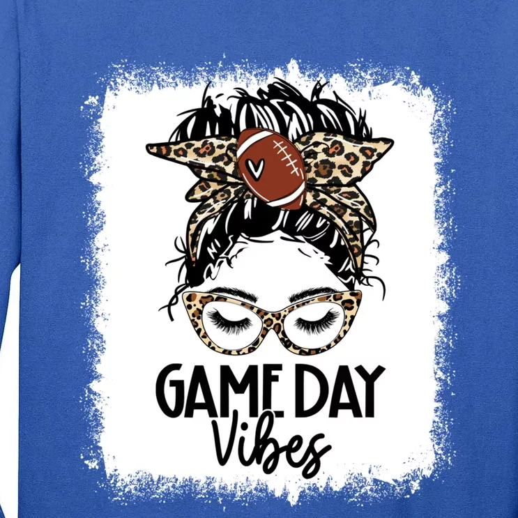 Leopard Football Game Day Vibes Football Mom Mothers Day Gift Tall Long Sleeve T-Shirt