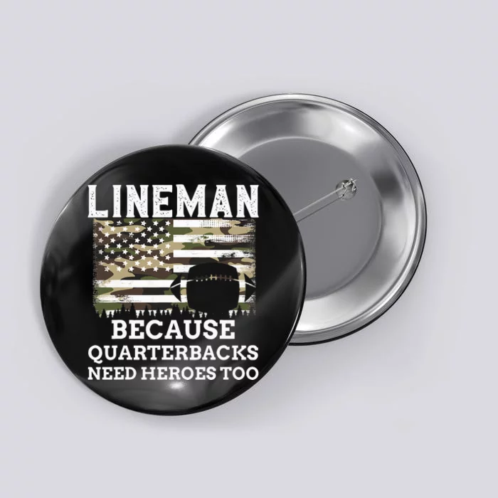 Lineman Football Gift Patriotic American Flag Camouflage Button