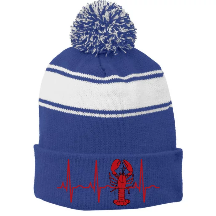 Lobster Funny Gift Lobster Heartbeat Hooded Gift Gift Stripe Pom Pom Beanie