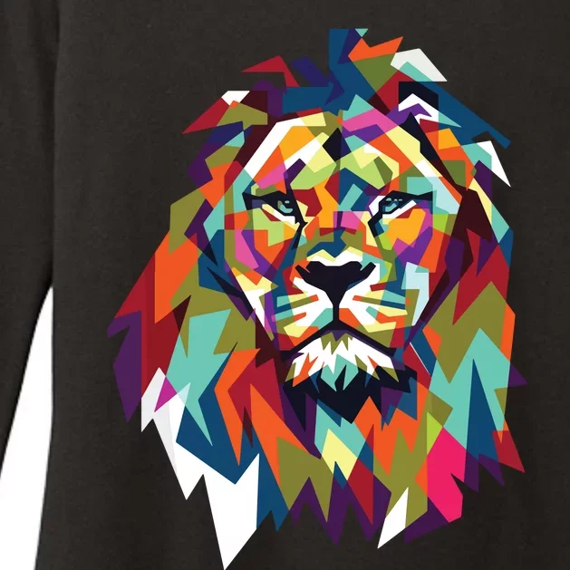 Lion Face Geometric Art Wildlife Animal Lovers Leo Star Sign Womens CVC Long Sleeve Shirt