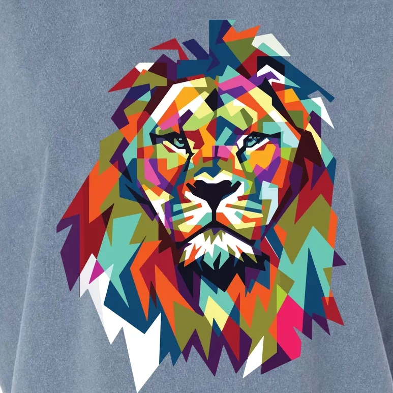 Lion Face Geometric Art Wildlife Animal Lovers Leo Star Sign Garment-Dyed Women's Muscle Tee