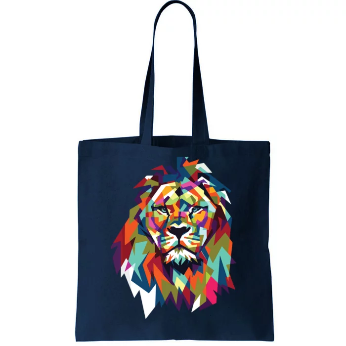 Lion Face Geometric Art Wildlife Animal Lovers Leo Star Sign Tote Bag