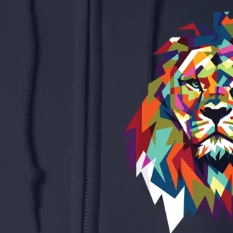 Lion Face Geometric Art Wildlife Animal Lovers Leo Star Sign Full Zip Hoodie