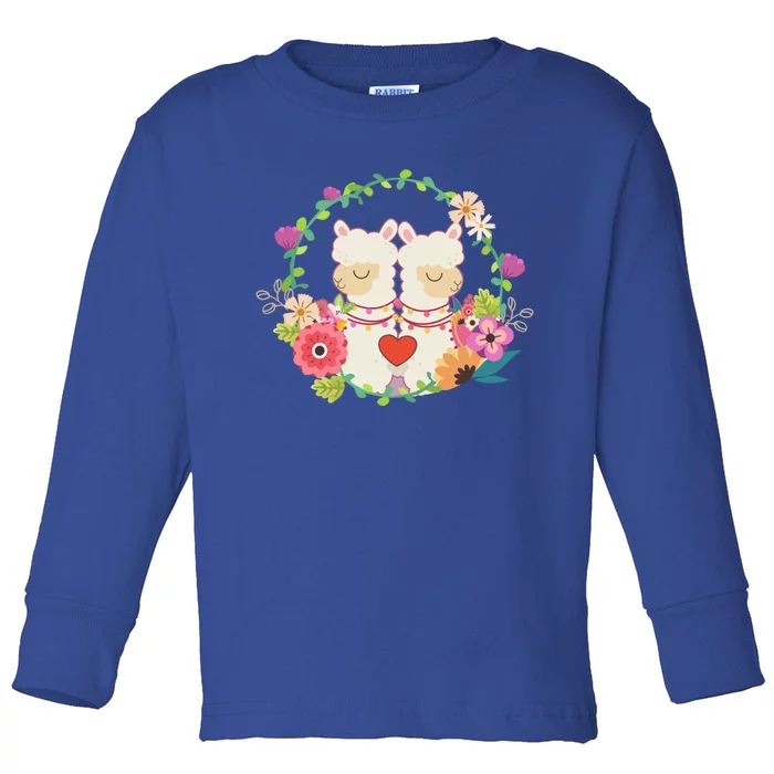 Llama Flowers Heart Alpaca Valentine's Day Gift Toddler Long Sleeve Shirt