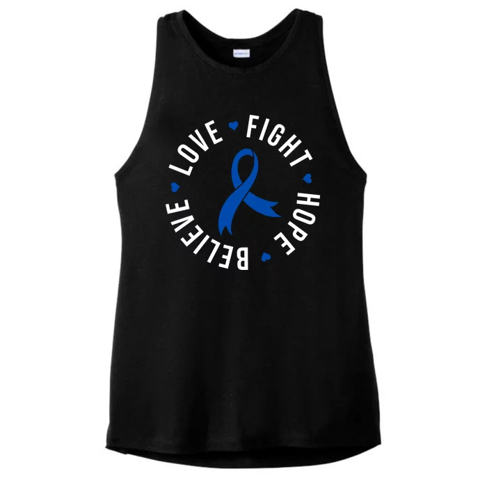 Love Fight Hope And Believe Colon Cancer Awareness Ladies Tri-Blend Wicking Tank