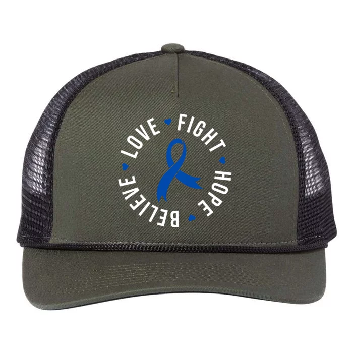 Love Fight Hope And Believe Colon Cancer Awareness Retro Rope Trucker Hat Cap