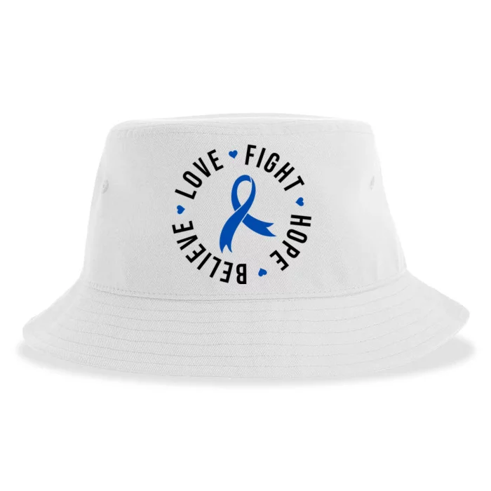 Love Fight Hope And Believe Colon Cancer Awareness Sustainable Bucket Hat