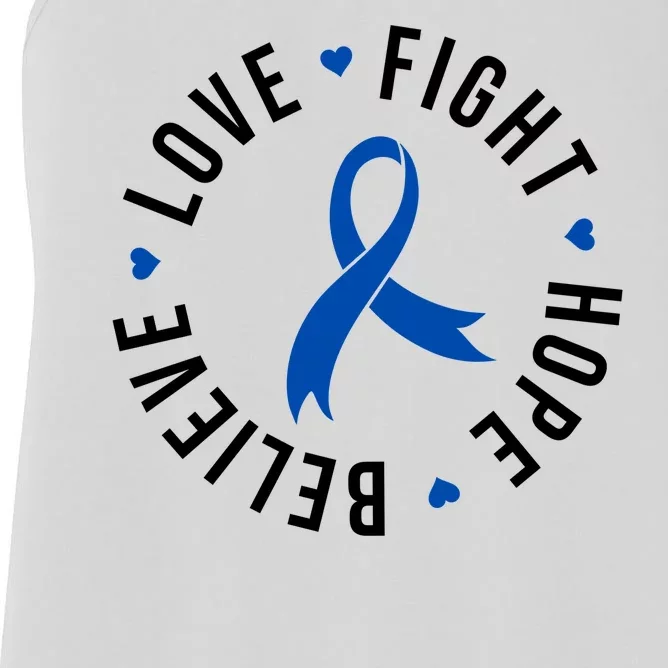 Love Fight Hope And Believe Colon Cancer Awareness Women's Racerback Tank