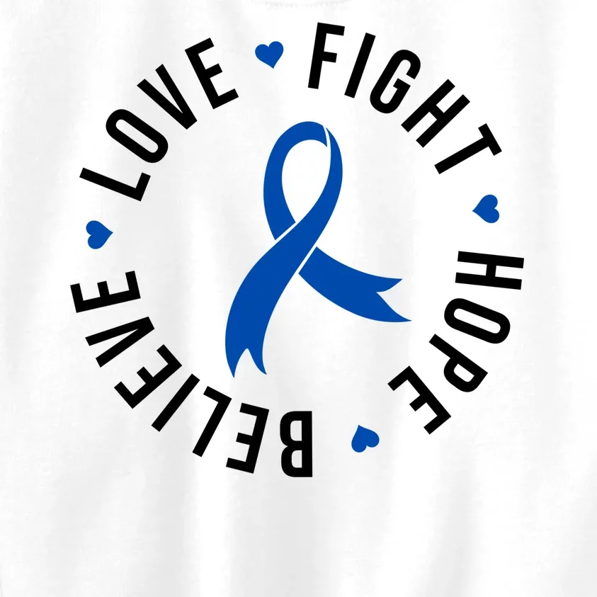 Love Fight Hope And Believe Colon Cancer Awareness Kids Sweatshirt