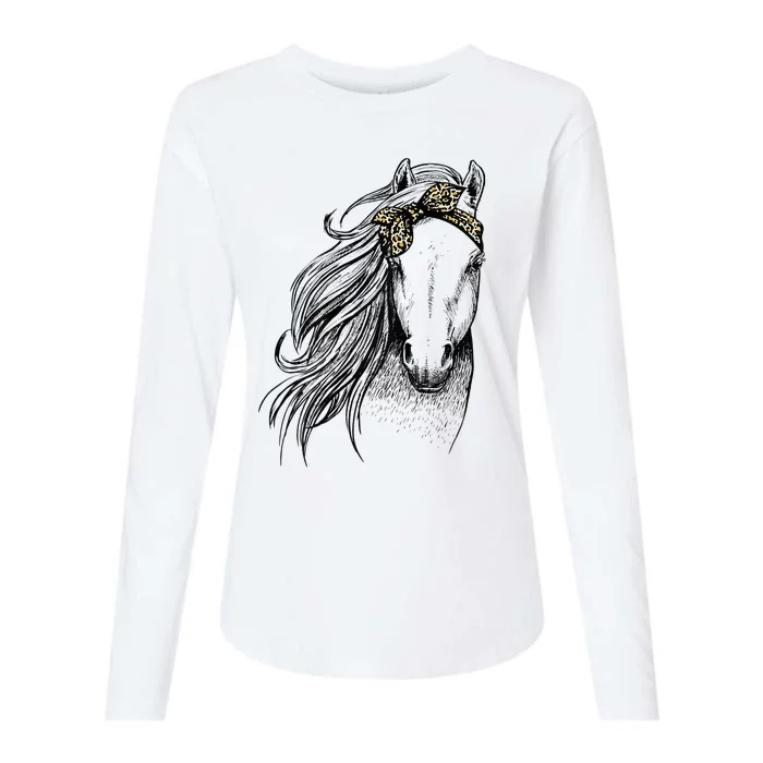 Leopard Face Horseback Riding Horse Lover Womens Cotton Relaxed Long Sleeve T-Shirt