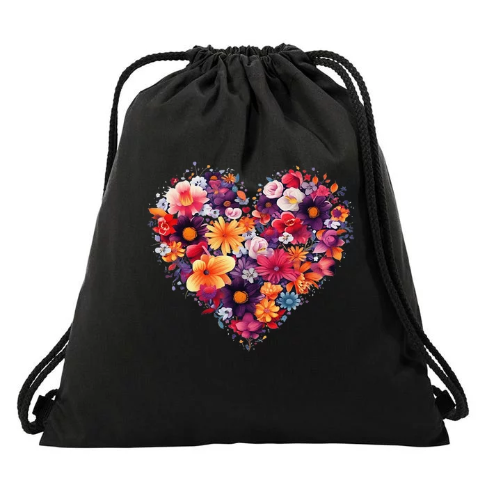 Lovely Flower Hearts Drawstring Bag