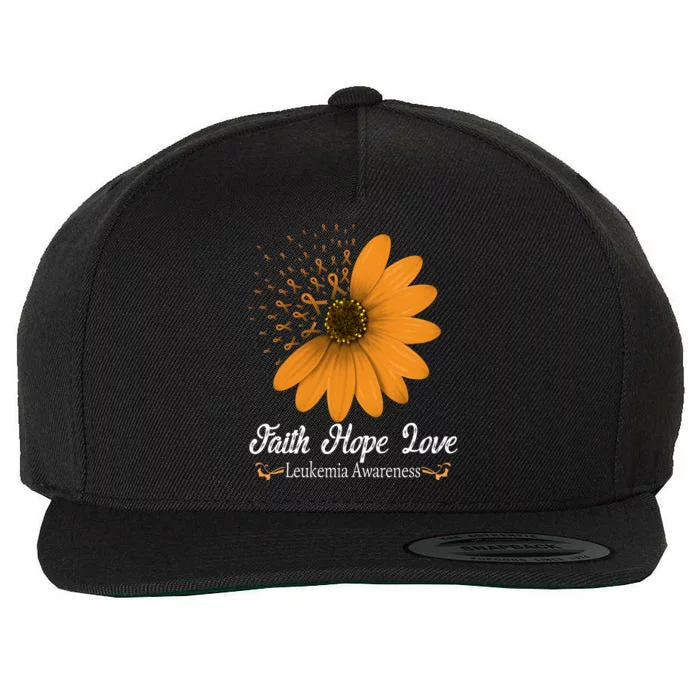 Leukemia Faith Hope Love Orange Ribbon Blood Cancer Support Gift Wool Snapback Cap