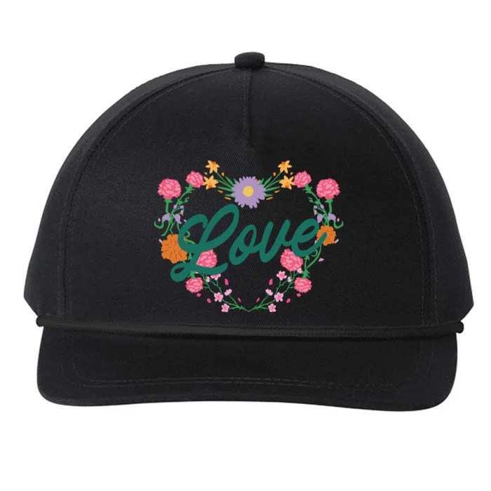 Love Floral Heart Snapback Five-Panel Rope Hat