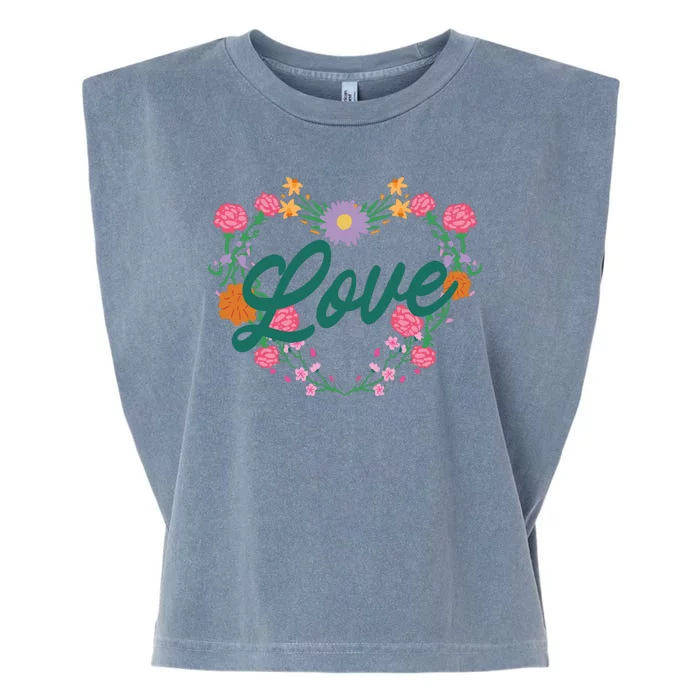 Love Floral Heart Garment-Dyed Women's Muscle Tee