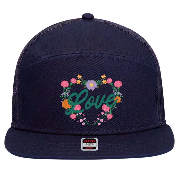 Love Floral Heart 7 Panel Mesh Trucker Snapback Hat