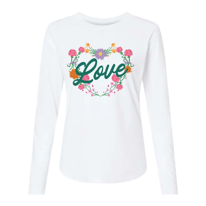 Love Floral Heart Womens Cotton Relaxed Long Sleeve T-Shirt