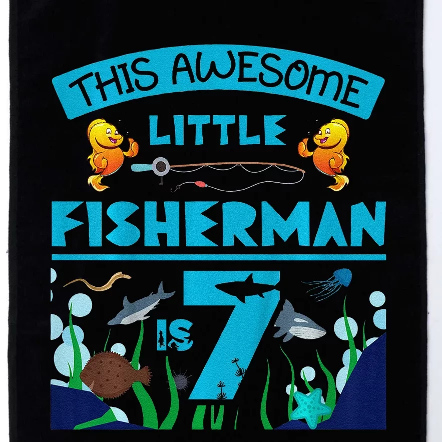 Little Fisherman Is Now 7 Fishing Sea 7th Birthday Party Platinum Collection Golf Towel